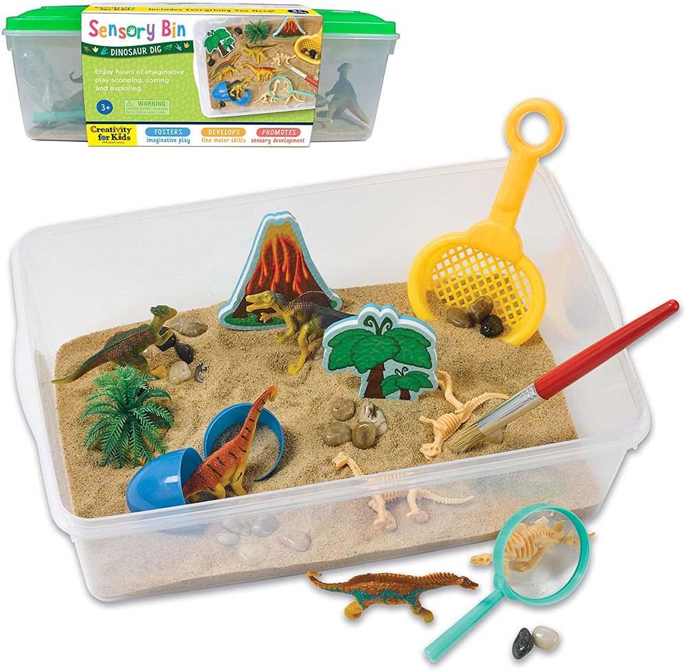 dinosaur dig sensory bin